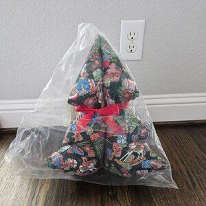 BRAND NEW FABRIC STUFFED CHRISTMAS TREE WITH RED SATIN RIBBON BOW